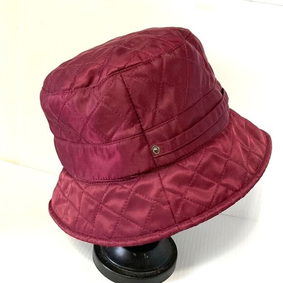 BETMAR NEW YORK Quilted Foldable Bucket Rain Hat Burgundy Waterproof - Picture 6 of 12